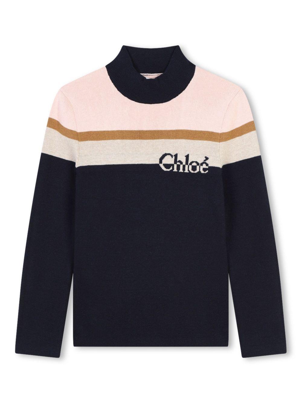 Maglione Blu con Collo Alto e Logo Frontale C20396 859 CHLOE KIDS 