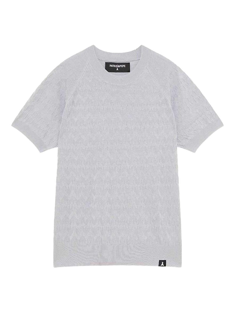 T-shirt in maglia con motivo chevron grigio perla