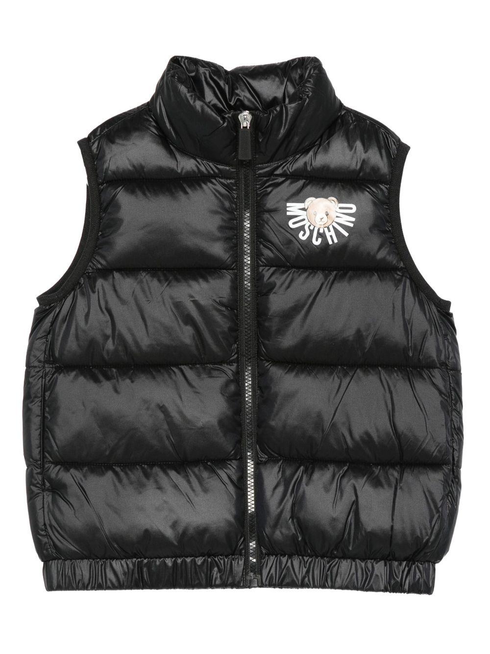 Gilet trapuntato nero con logo HQS02KL3A32 60100 MOSCHINO KIDS 