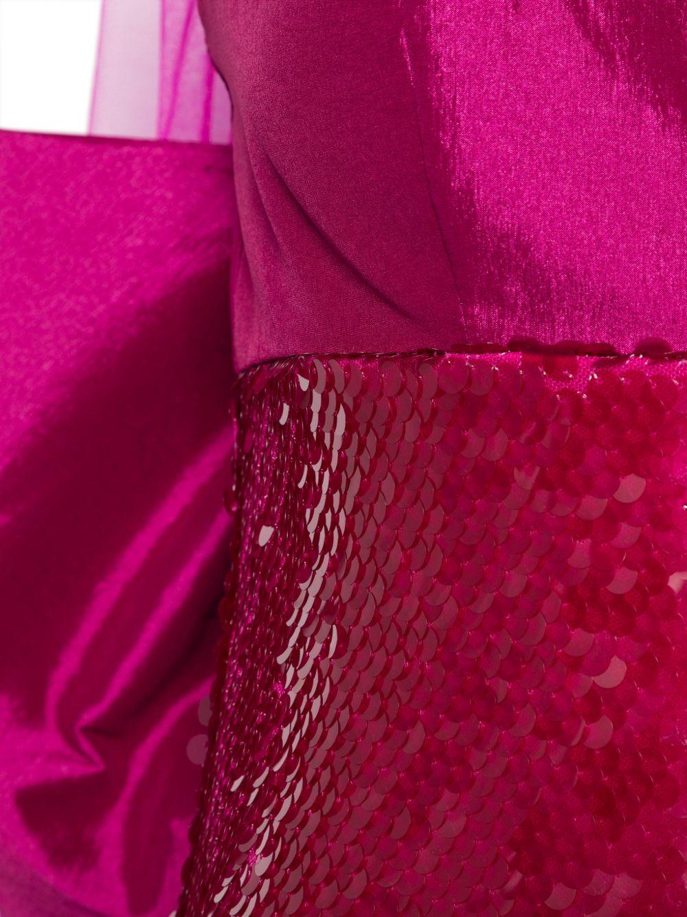 Abito lungo con paillettes e fiocco 1J2B7LEN00510 BUGANVILLA MARFIL 