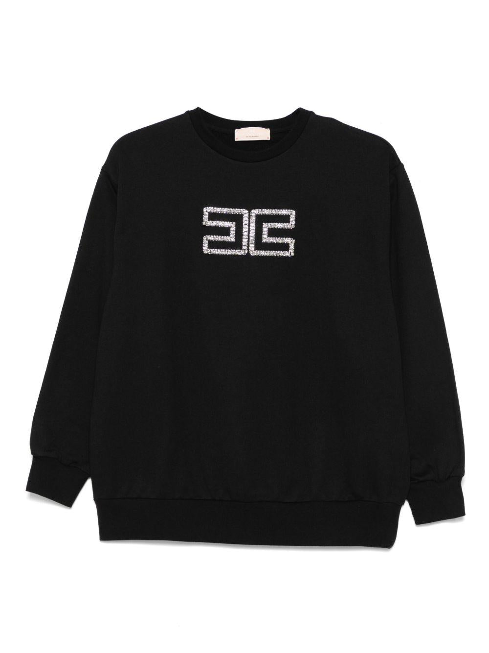Felpa nera logo monogram con strass