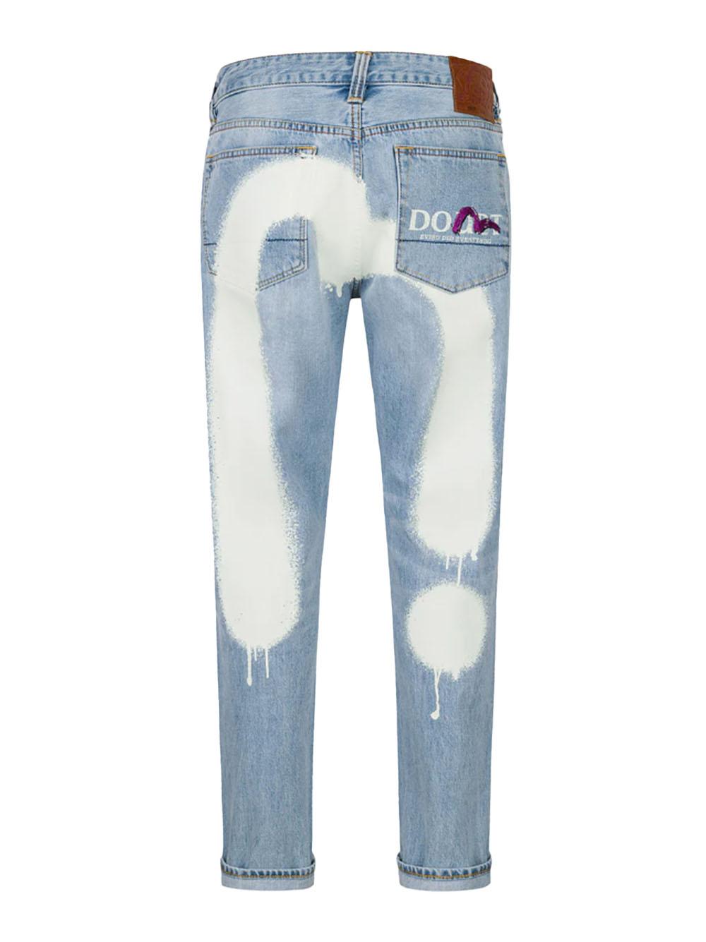 Jeans denim chiaro con logo gabbiano spray bianco