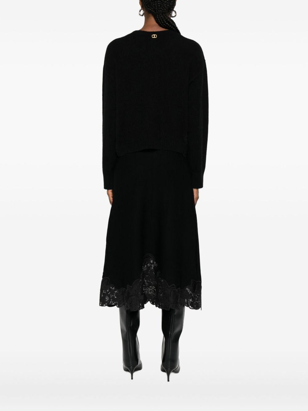 Maglione Nero con Inserto in Pizzo 252TT3381 00006 TWINSET 
