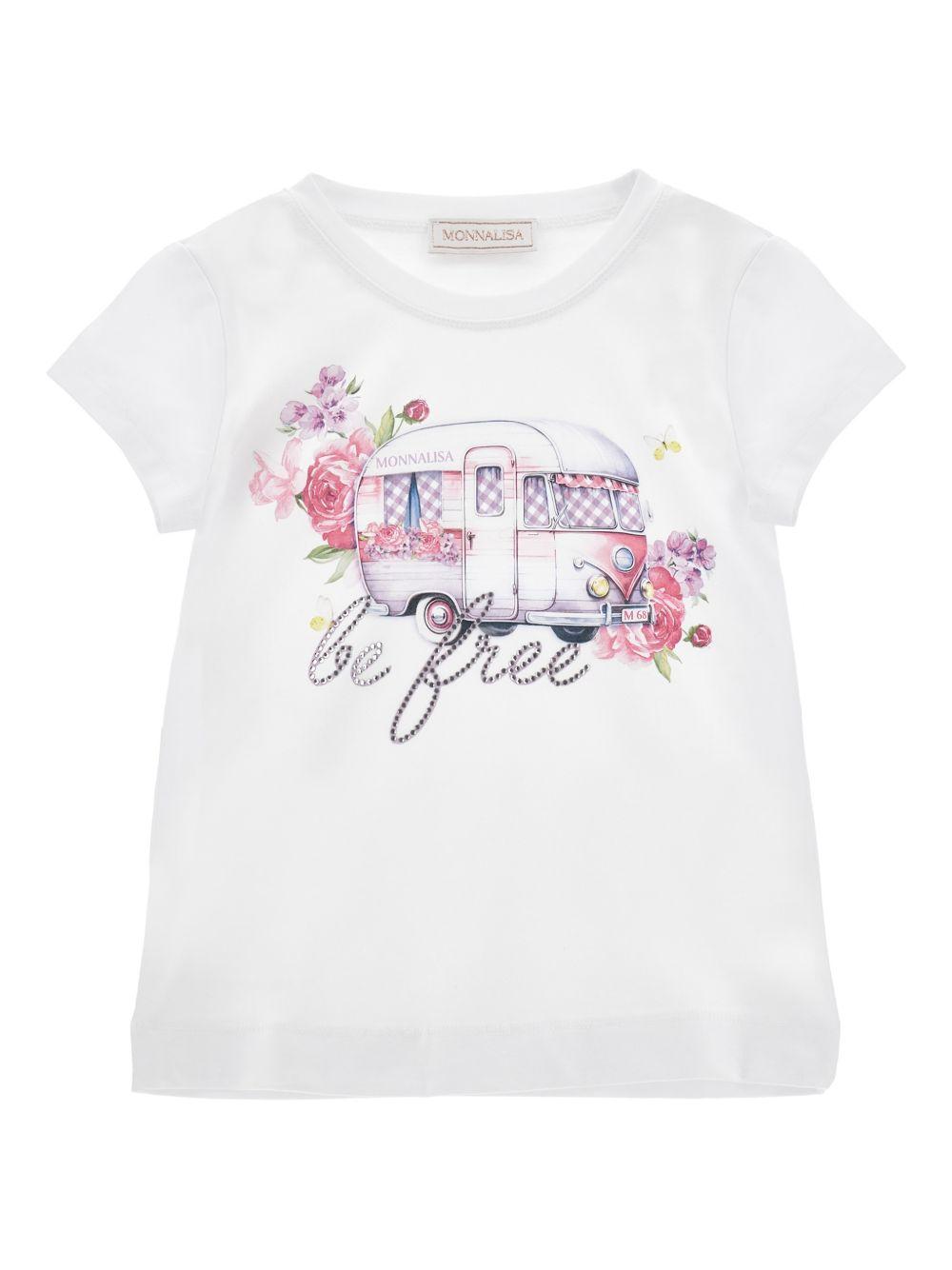 T-shirt con stampa caravan e fiori 19G6027001 0099 MONNALISA KIDS 