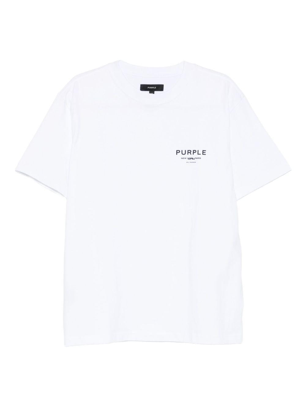 T-shirt girocollo con logo frontale P117HWSP126 WHITE PURPLE BRAND 