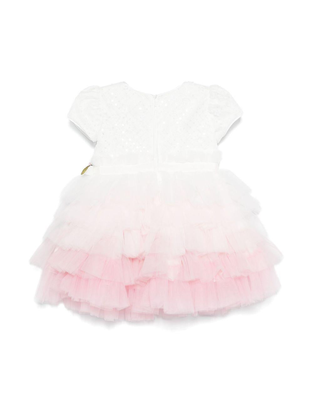 Abito rosa e bianco neonata con tulle