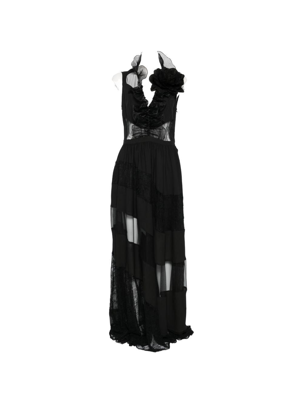 Abito lungo con dettagli floreali scollo a V WEL0707 NERO BABYLON EUREKA 