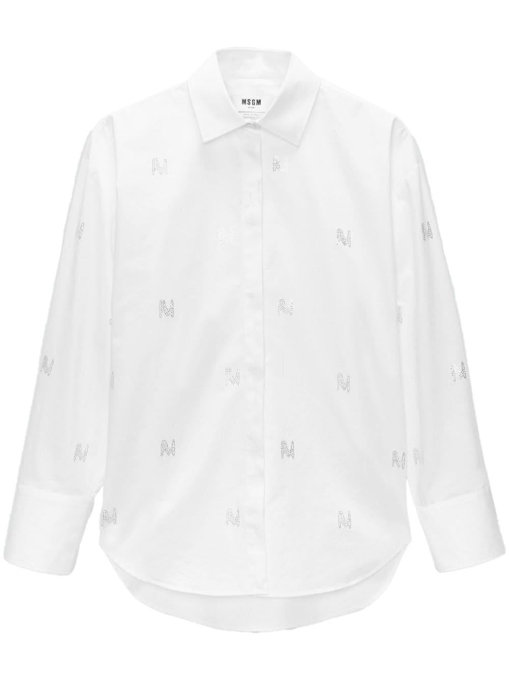 Camicia bianca logo M all-over strass 3741MDE14X247600 01 MSGM 