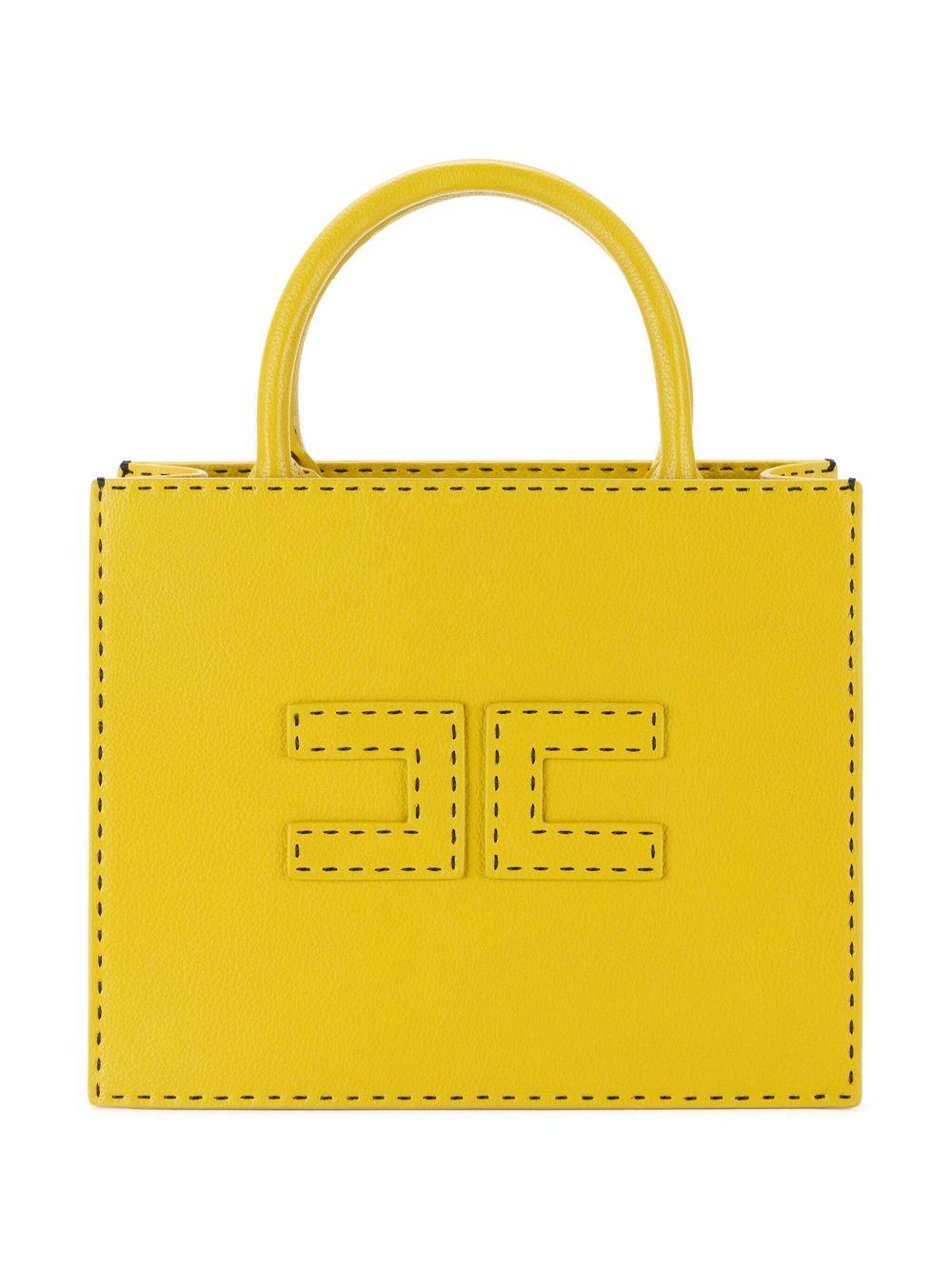 Borsa tote piccola con impunture a contrasto curry