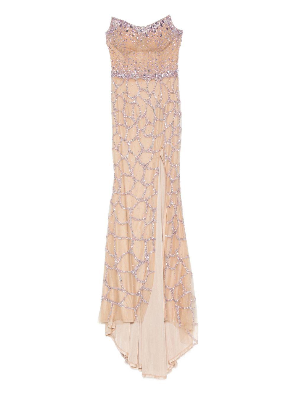 Abito Lungo Beige Senza Spalline con Corsetto e Paillettes AZ11 SAS HOLLAND & HOLLAND 