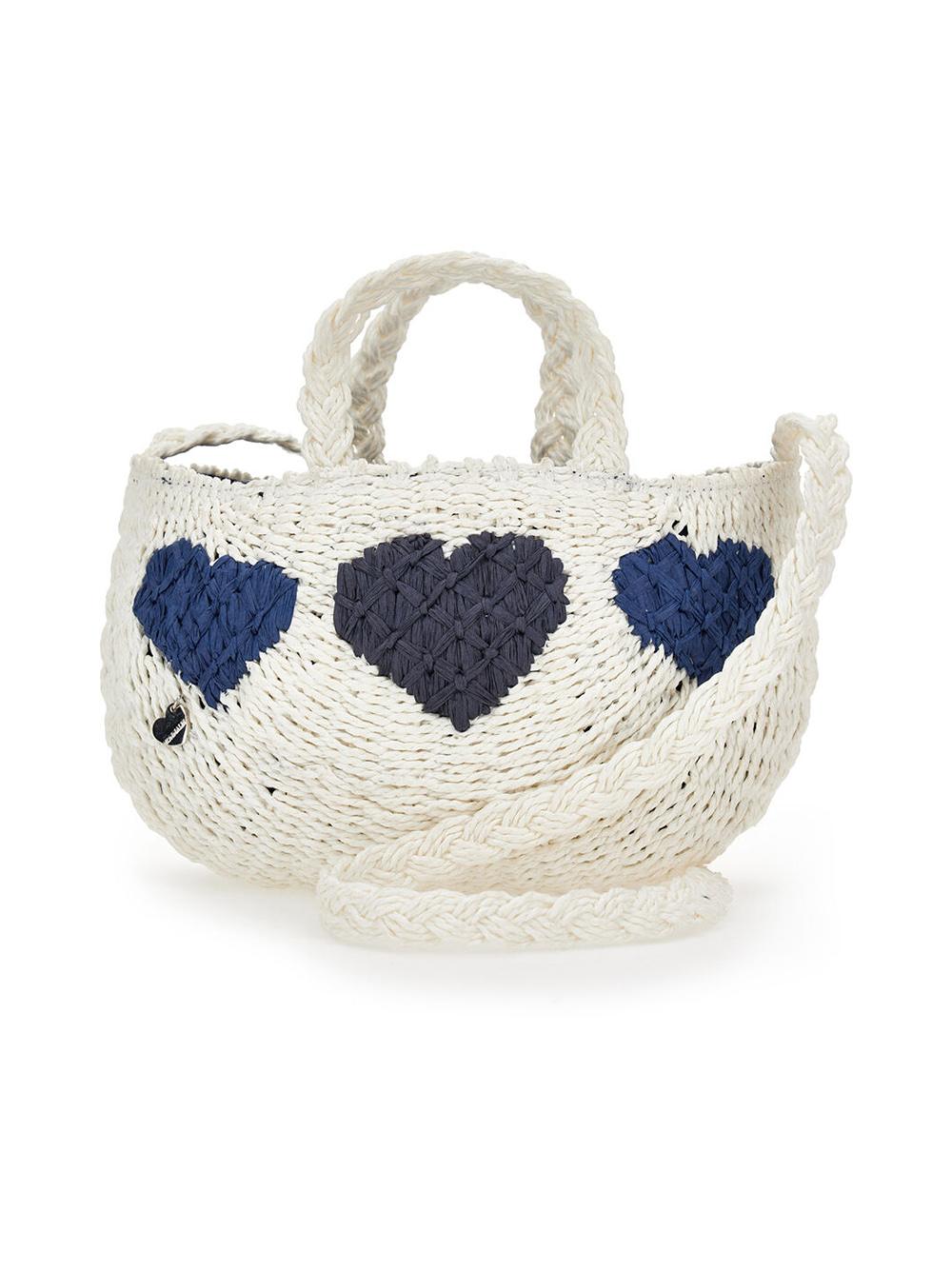 Borsa in paglia con cuori in contrasto