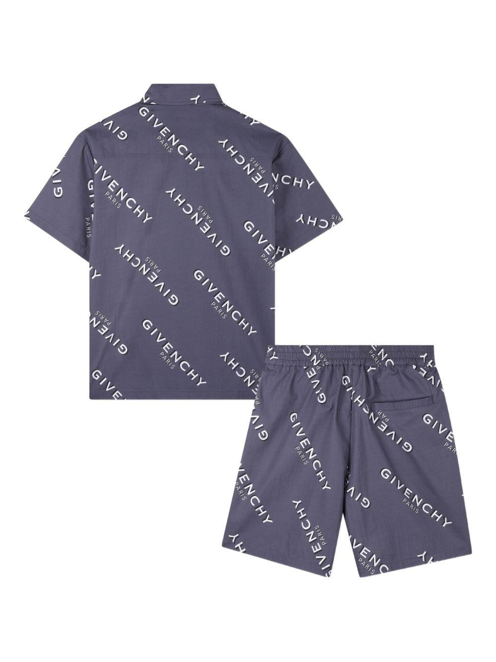 Completo camicia e shorts in cotone con stampa logo H31081 M01 GIVENCHY KIDS 
