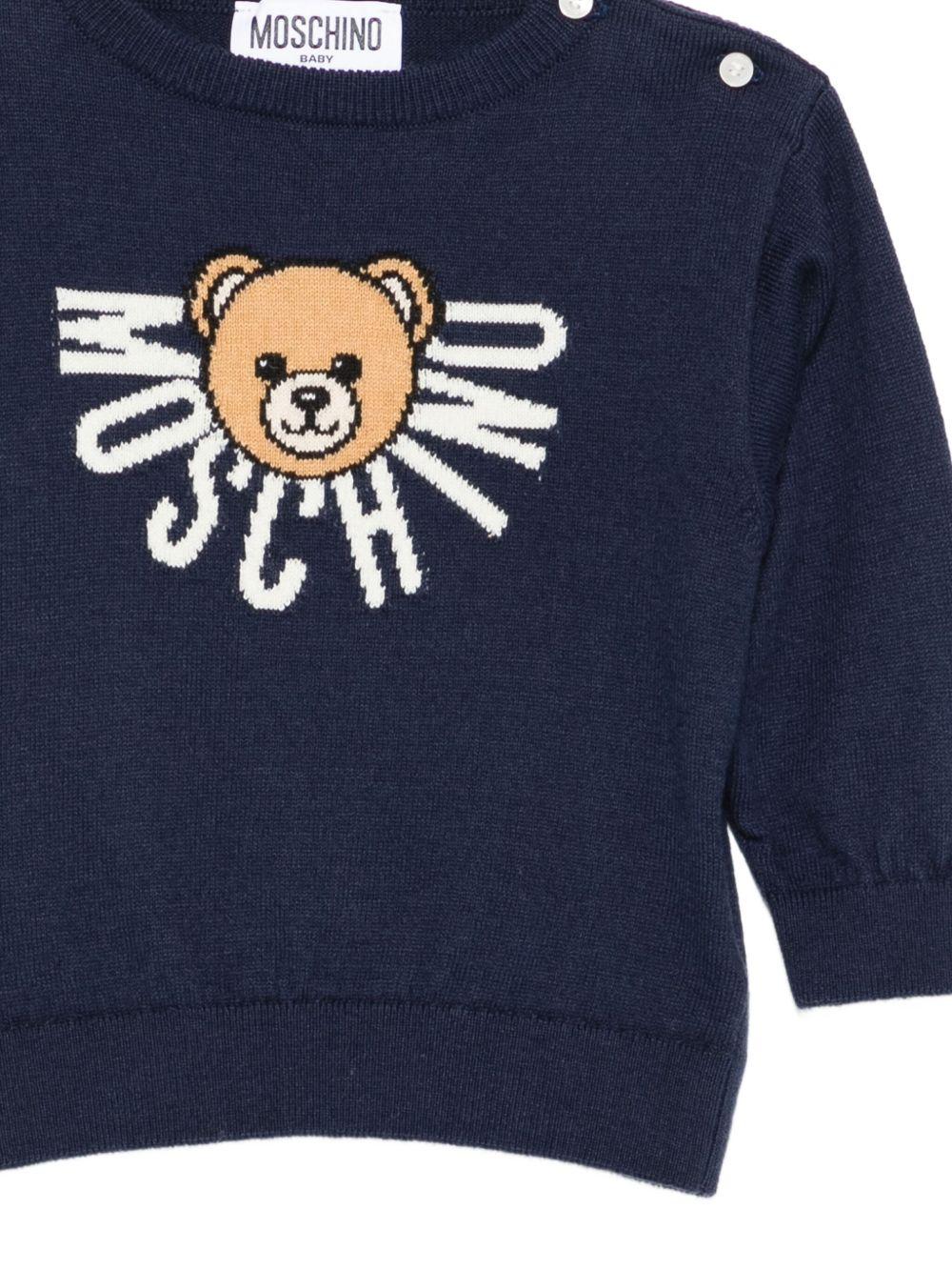 Maglione Blu Navy con Logo Orsetto M7W00JLHE43 40016 MOSCHINO KIDS 