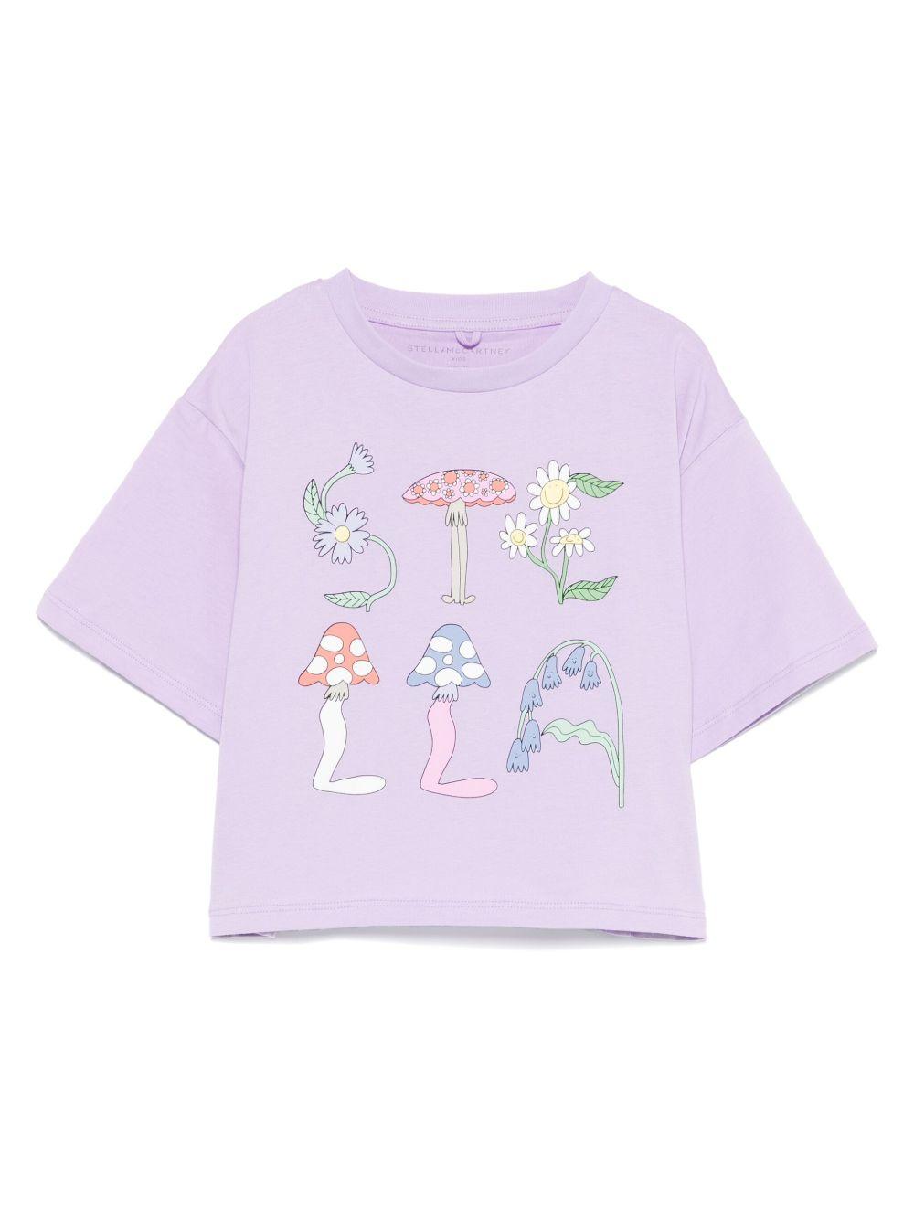 T-shirt lilla crop con logo lettering TW8A61Z0434 567 STELLA MCCARTNEY KIDS 