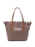 Borsa tote in denim con bordi sfrangiati