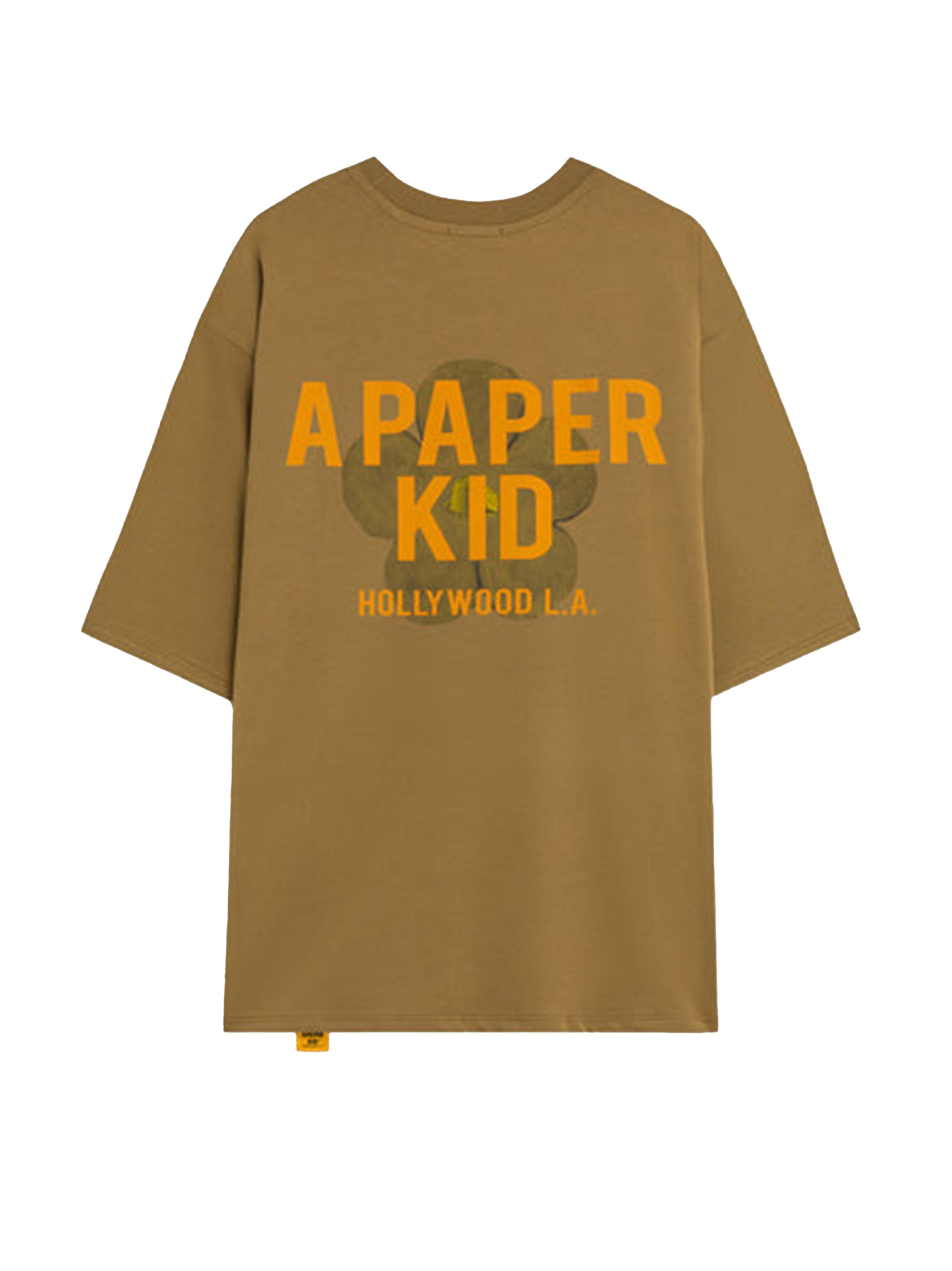 T-shirt verde cachi stampa logo flower F4PKUATH069 225 A PAPER KID 