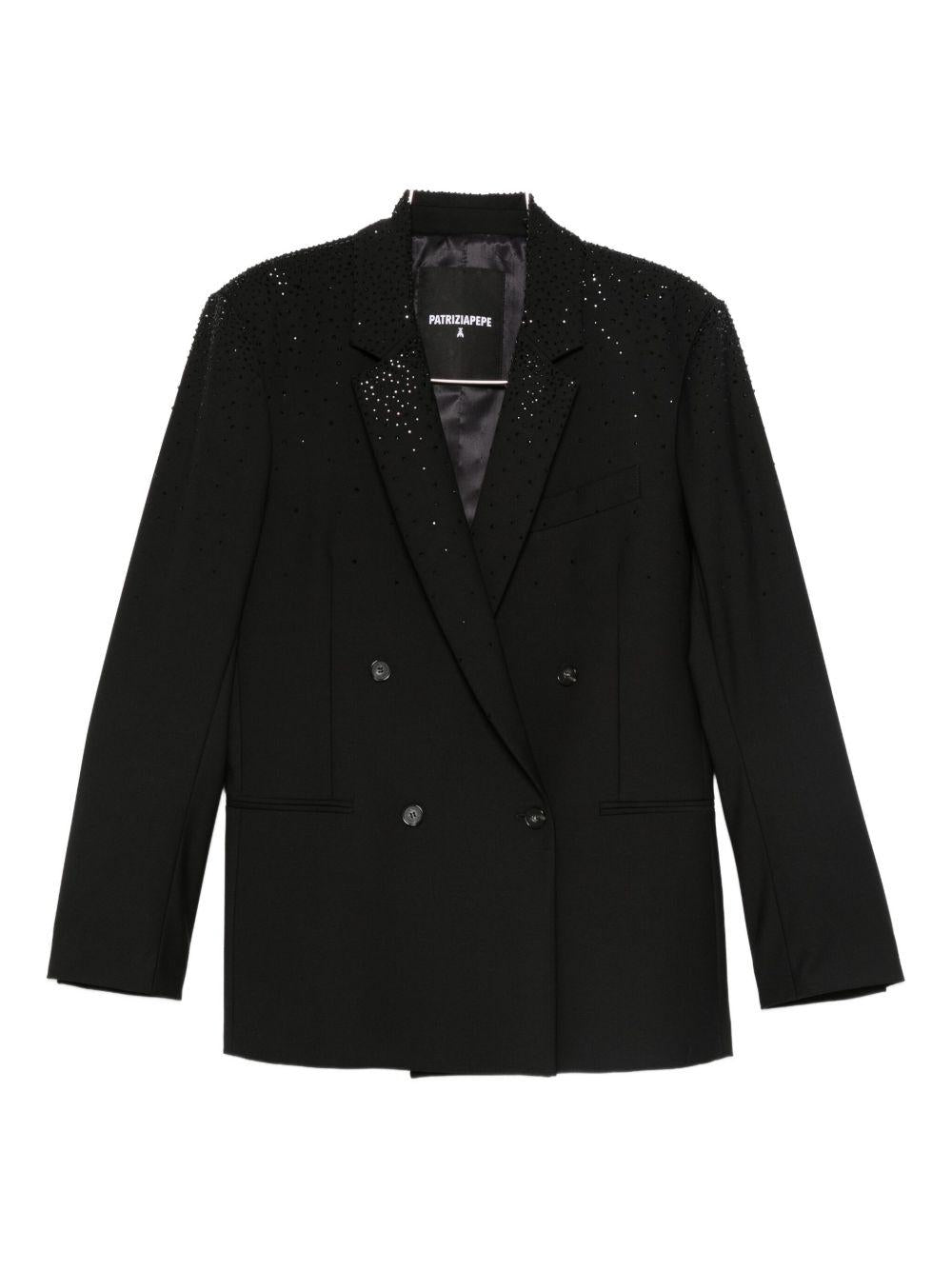 Blazer nero con strass e chiusura a bottoni 5S0743A685 K102 PATRIZIA PEPE 