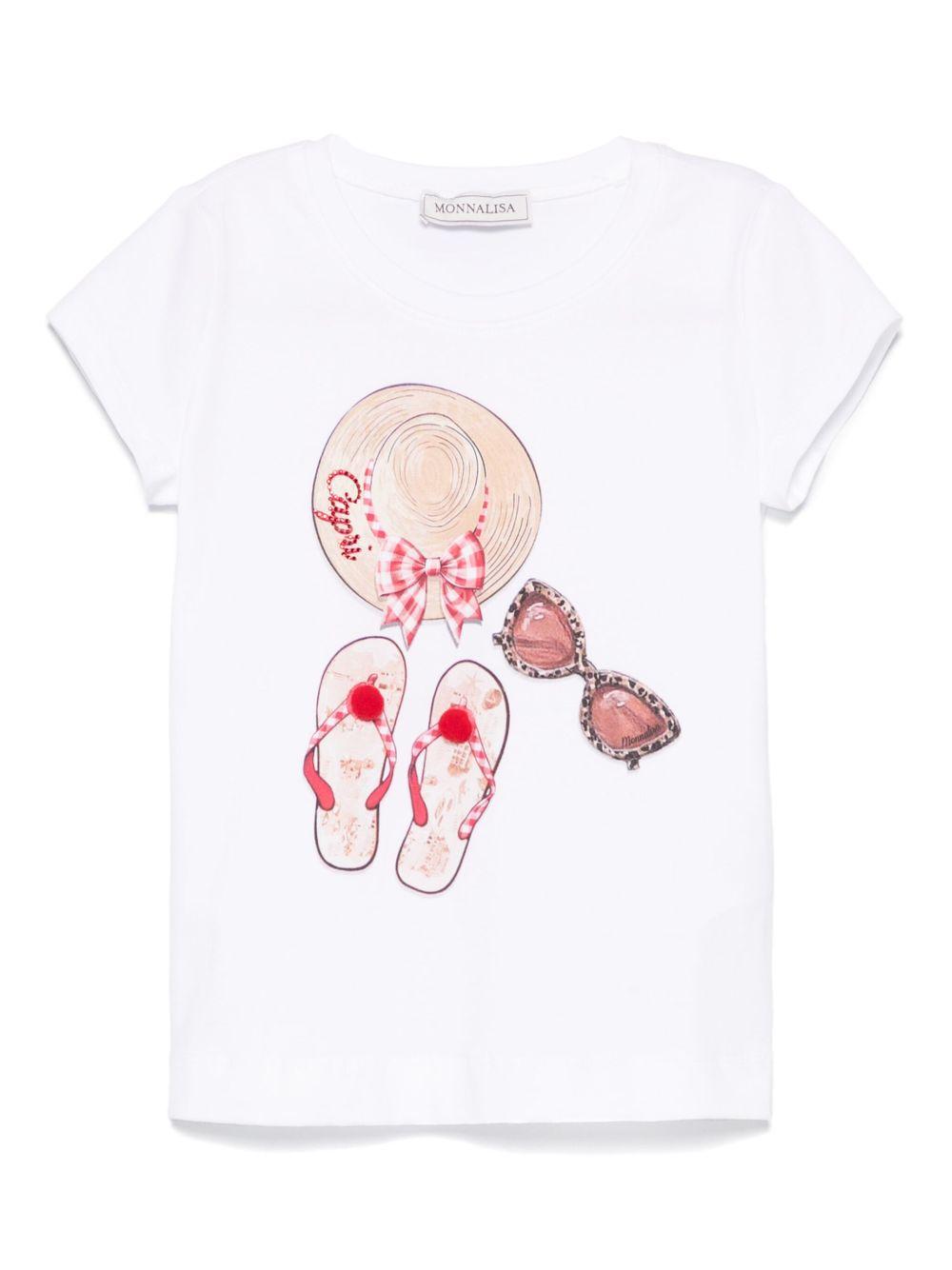 T-shirt bianca stampa con applicazioni