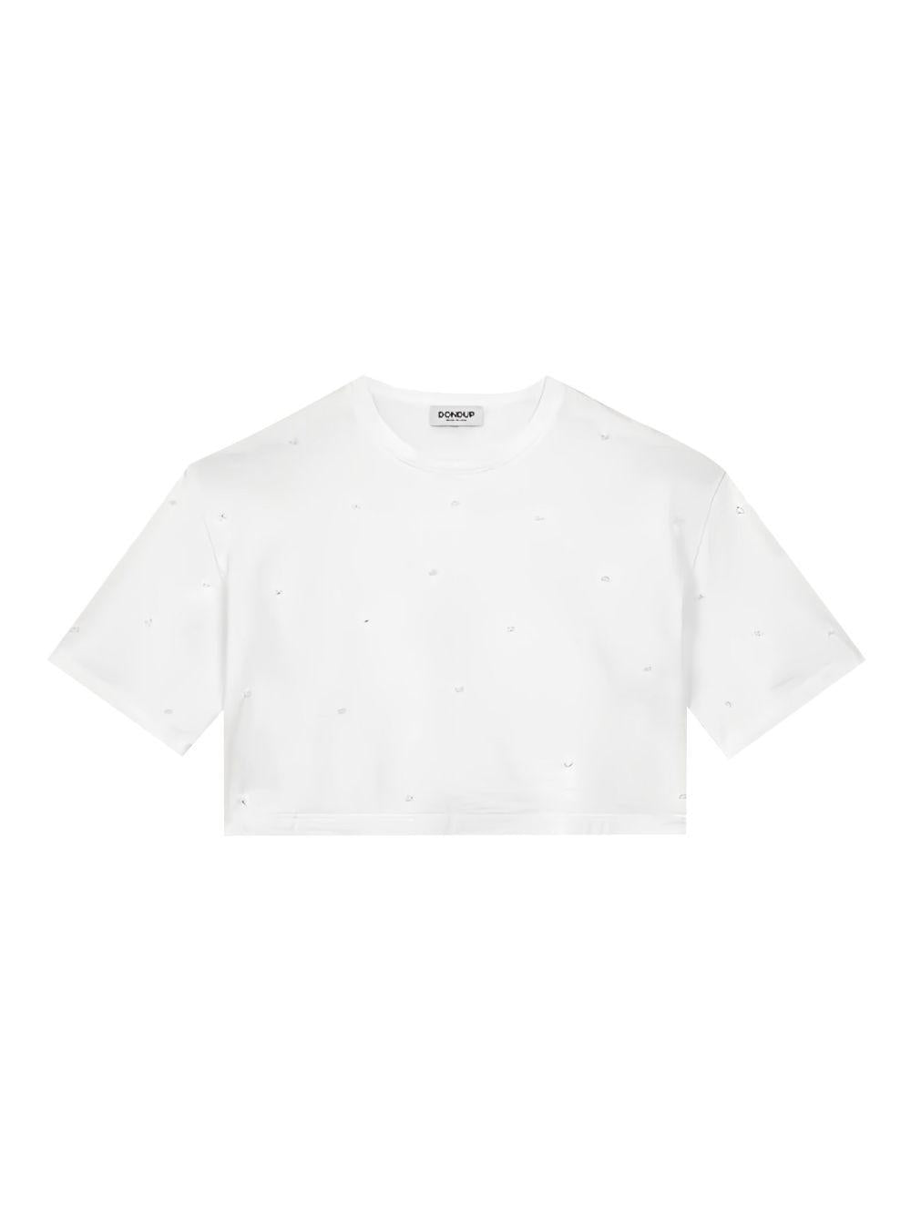 T-shirt bianca crop over con perline S989JF0271DHI8DD 000 DONDUP 
