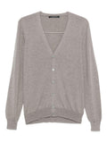 Cardigan beige con scollo a V e chiusura con bottoni
