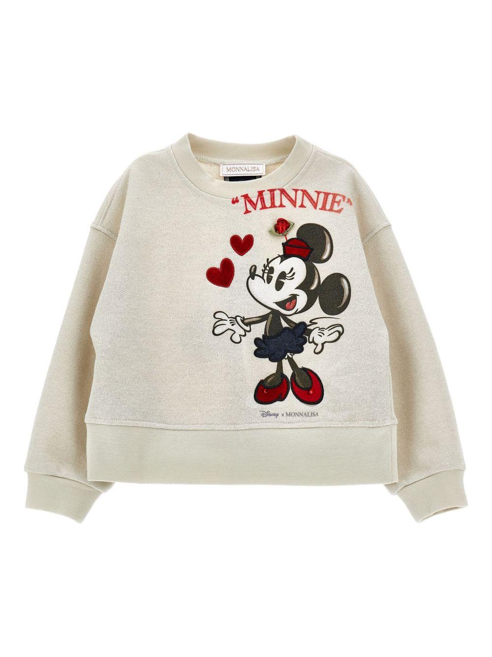 Felpa Beige Minnie Mouse con Ricamo 19F6036028 0029 MONNALISA KIDS 