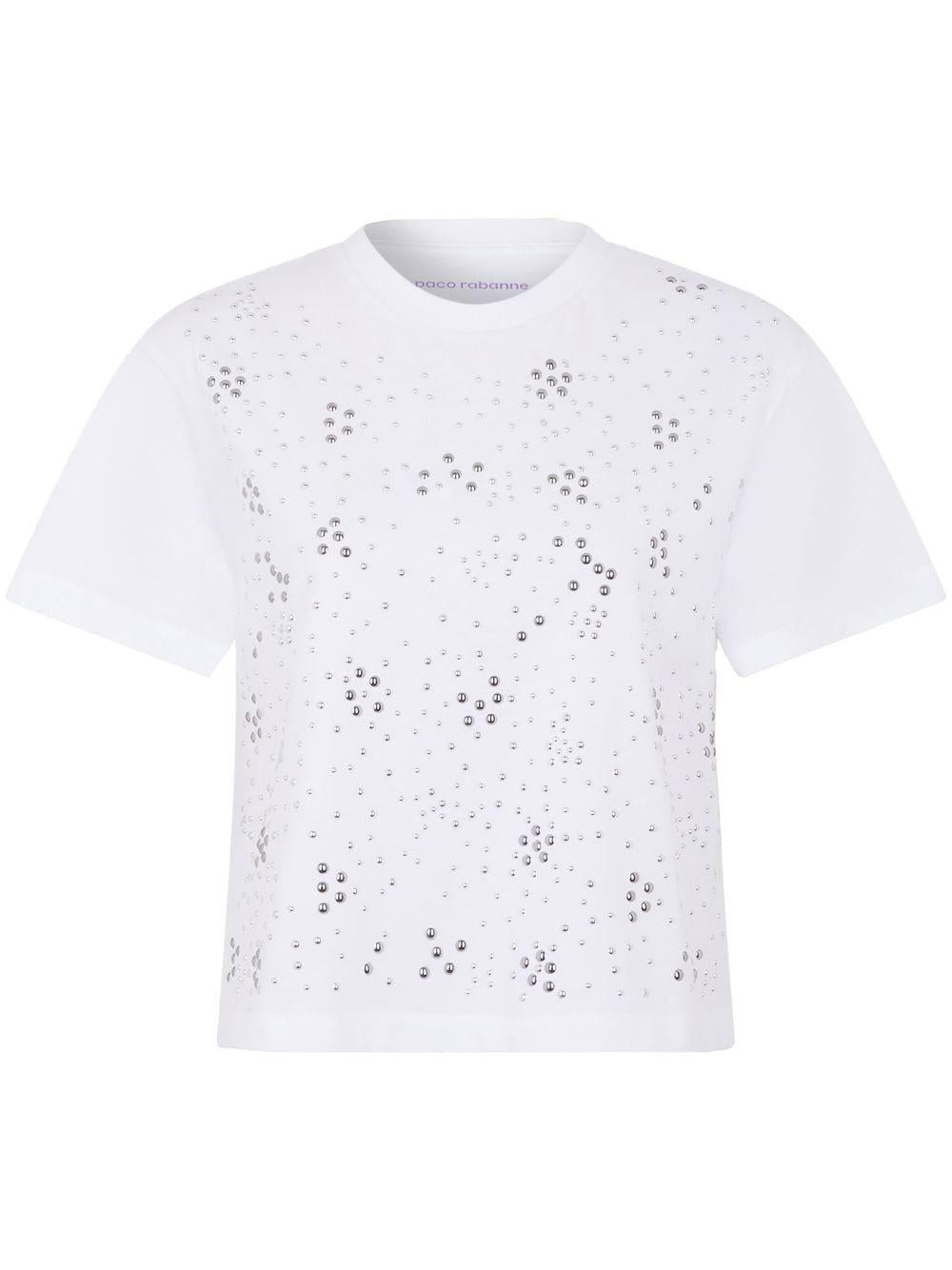 T-shirt bianca con borchie tonde