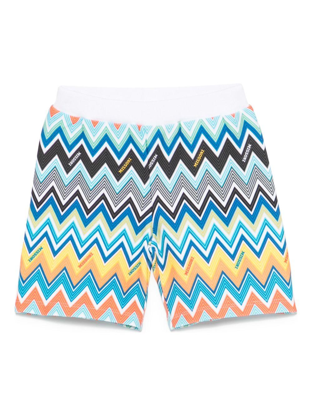 Bermuda blu con fantasia chevron multicolor neonato