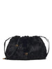 Black faux fur clutch with logo plaque