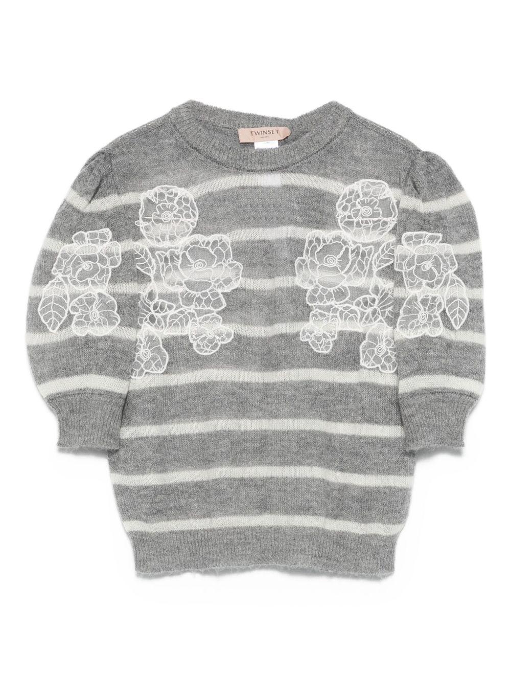 Maglione Grigio a Righe con Ricamo 252TP3251 12756 TWINSET 