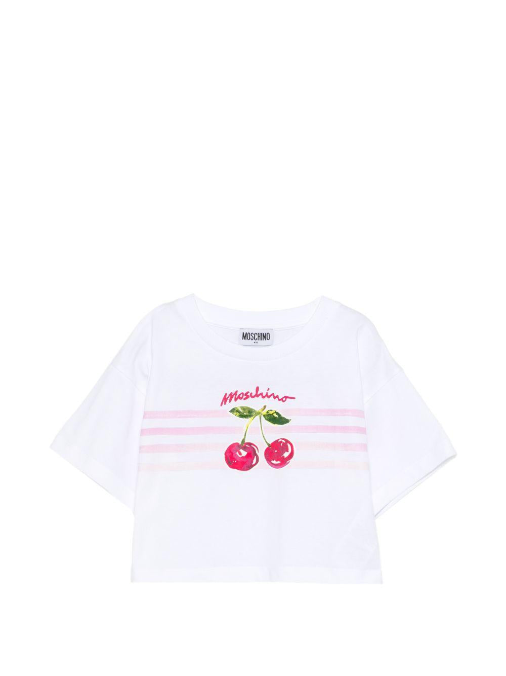 T-shirt con stampa ciliegie HDM06YLAA02 10101 MOSCHINO KIDS 