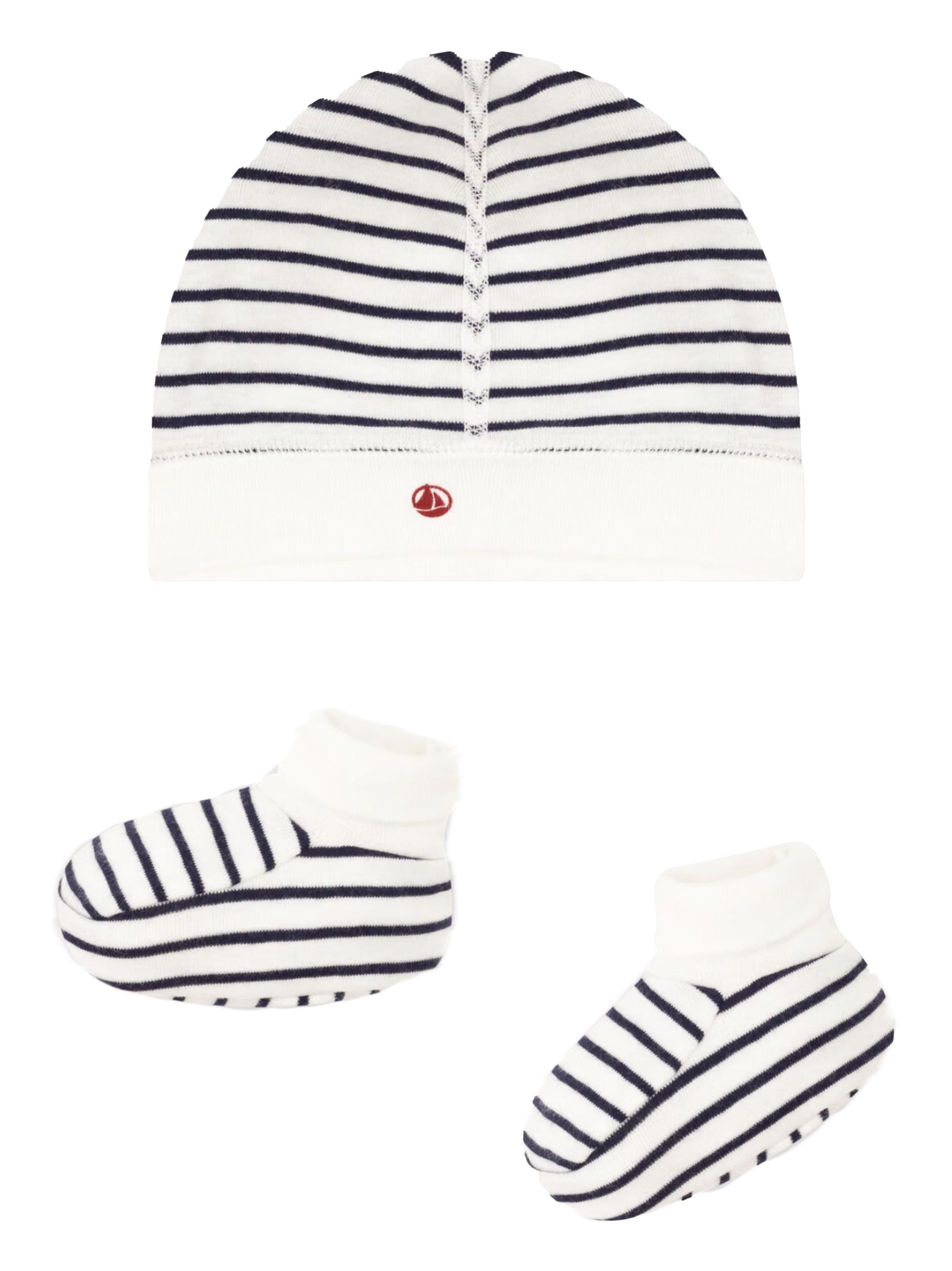 Set cappello e babbucce fantasia bianco/blu (2pz)