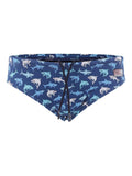 Blue swimsuit slip with shark pattern