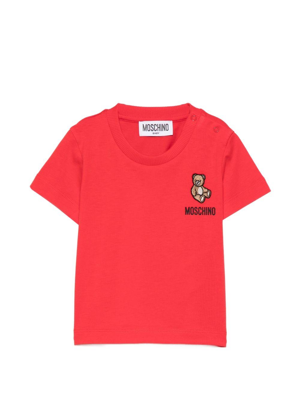 T-shirt con logo ricamato MUM04TLAA02 50109 MOSCHINO KIDS 