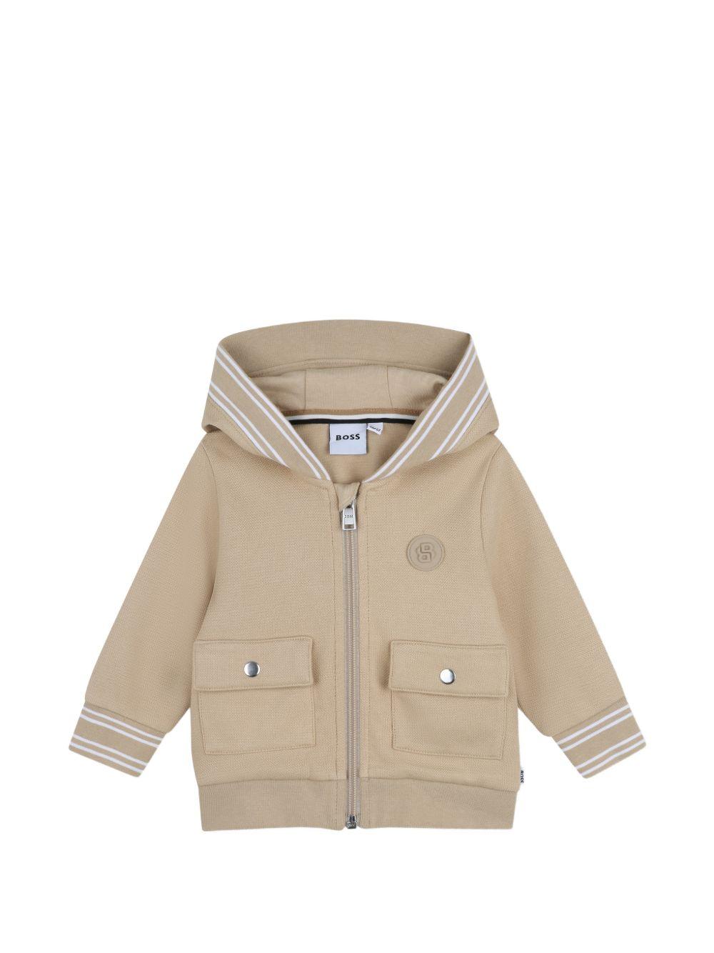 Felpa con zip e cappuccio sabbia J52869 249 BOSS KIDSWEAR 