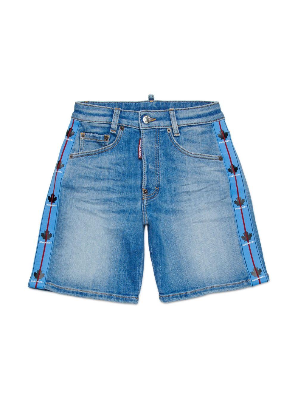 Bermuda in denim con bande laterali