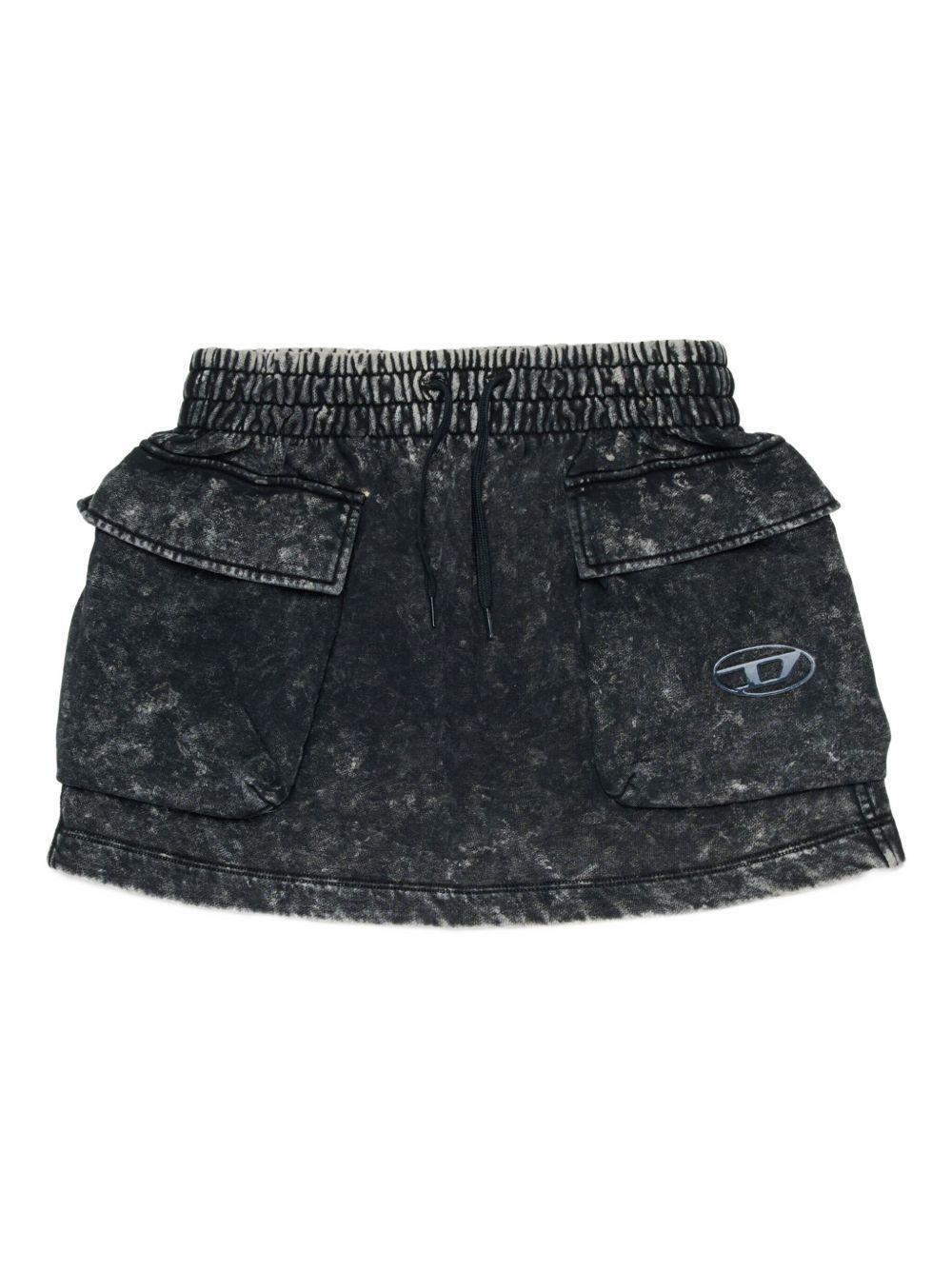 Gonna in Denim Nera con Tasche Cargo e Logo J02400KYAZ4 K900 DIESEL KIDS 