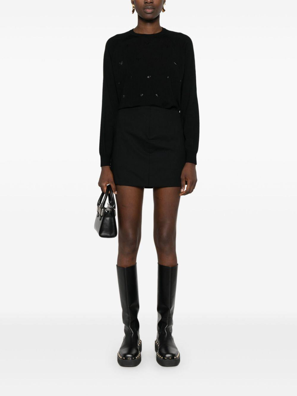 Maglione nero con mini loghi strass