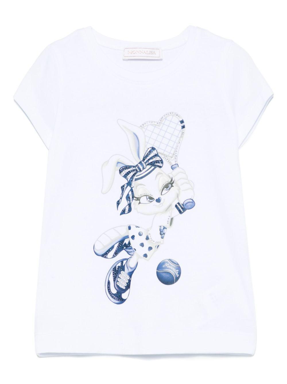 T-shirt bianca con stampa coniglietta tennis