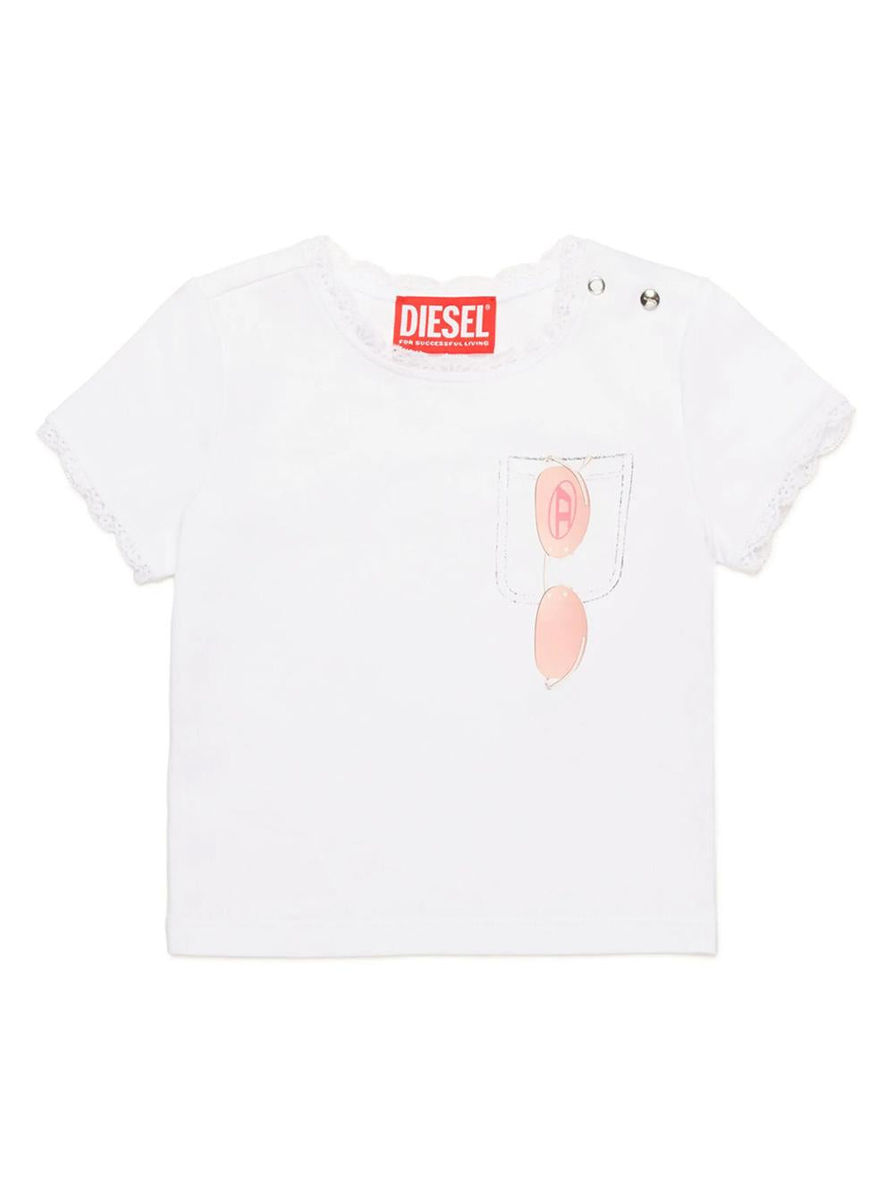 T-shirt bianca con stampa occhiali neonata