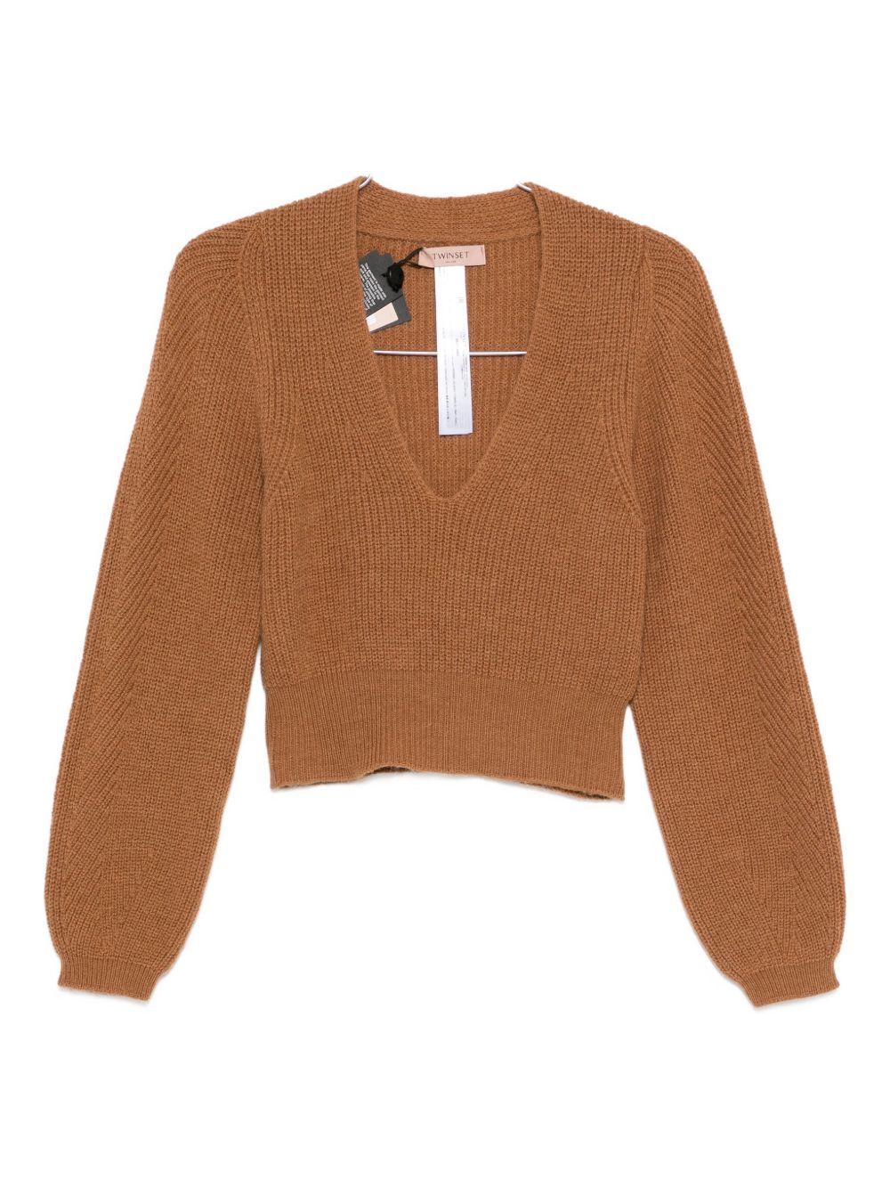 Maglione a Coste con Scollo a V e Maniche a Palloncino 252TT3062 13006 TWINSET 