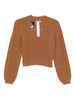 Maglione a Coste con Scollo a V e Maniche a Palloncino