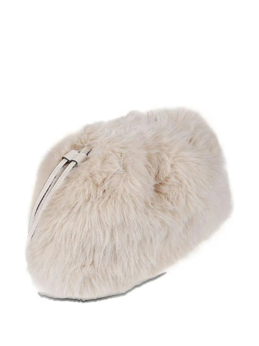 Borsa in pelliccia sintetica beige grigio con chiusura a stringa - Preludio Moda