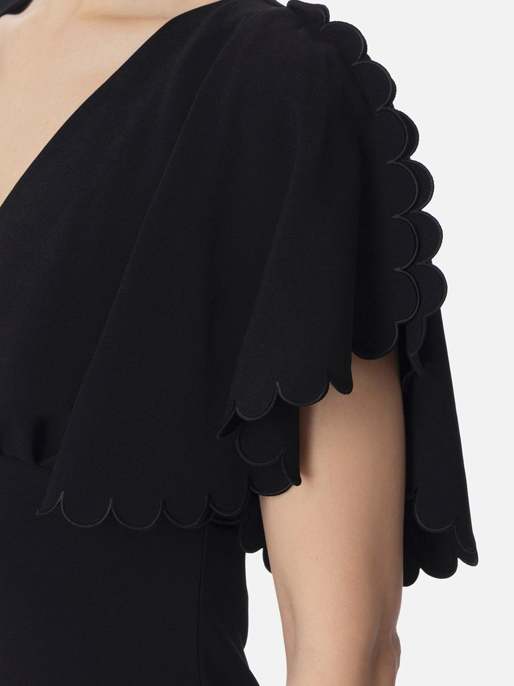 Abito nero in crêpe leggero con smerlo ricamato AB76852E2 110 ELISABETTA FRANCHI 