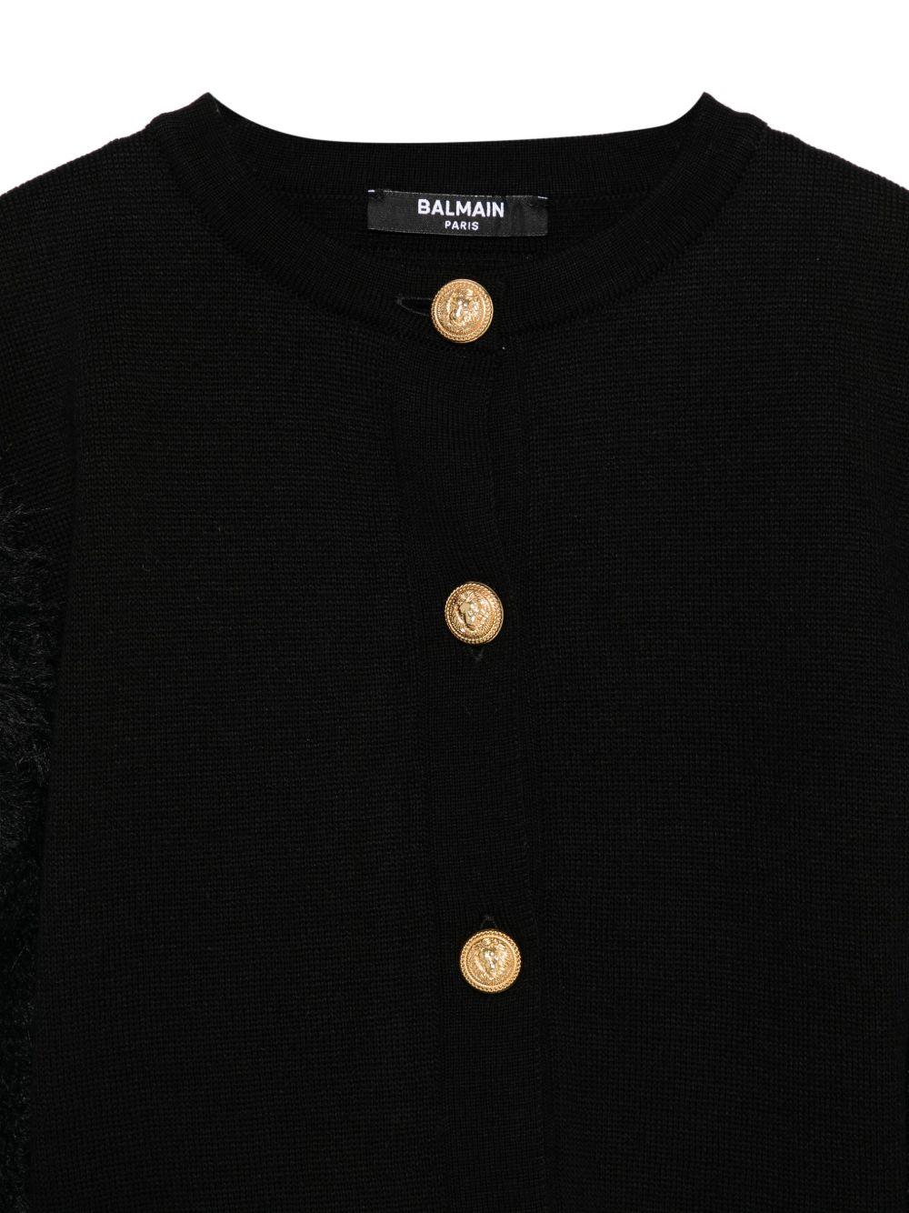Cardigan Nero Crop con Bottoni Dorati BX9A70Z3297 930OR BALMAIN KIDS 