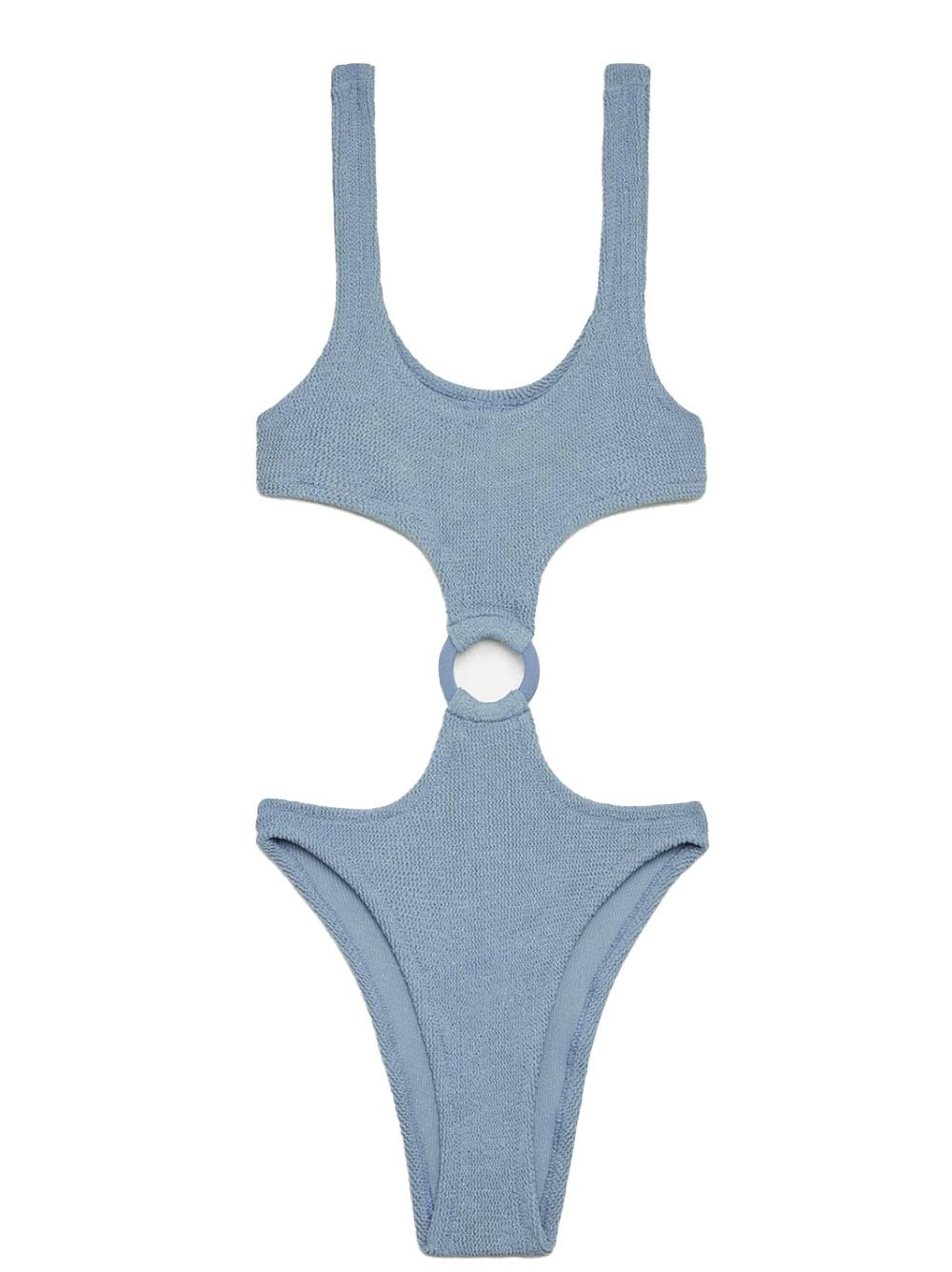 Costume intero azzurro cut-out Laurel in crinkle lurex LAU0002 00301H MC2 SAINT BARTH 