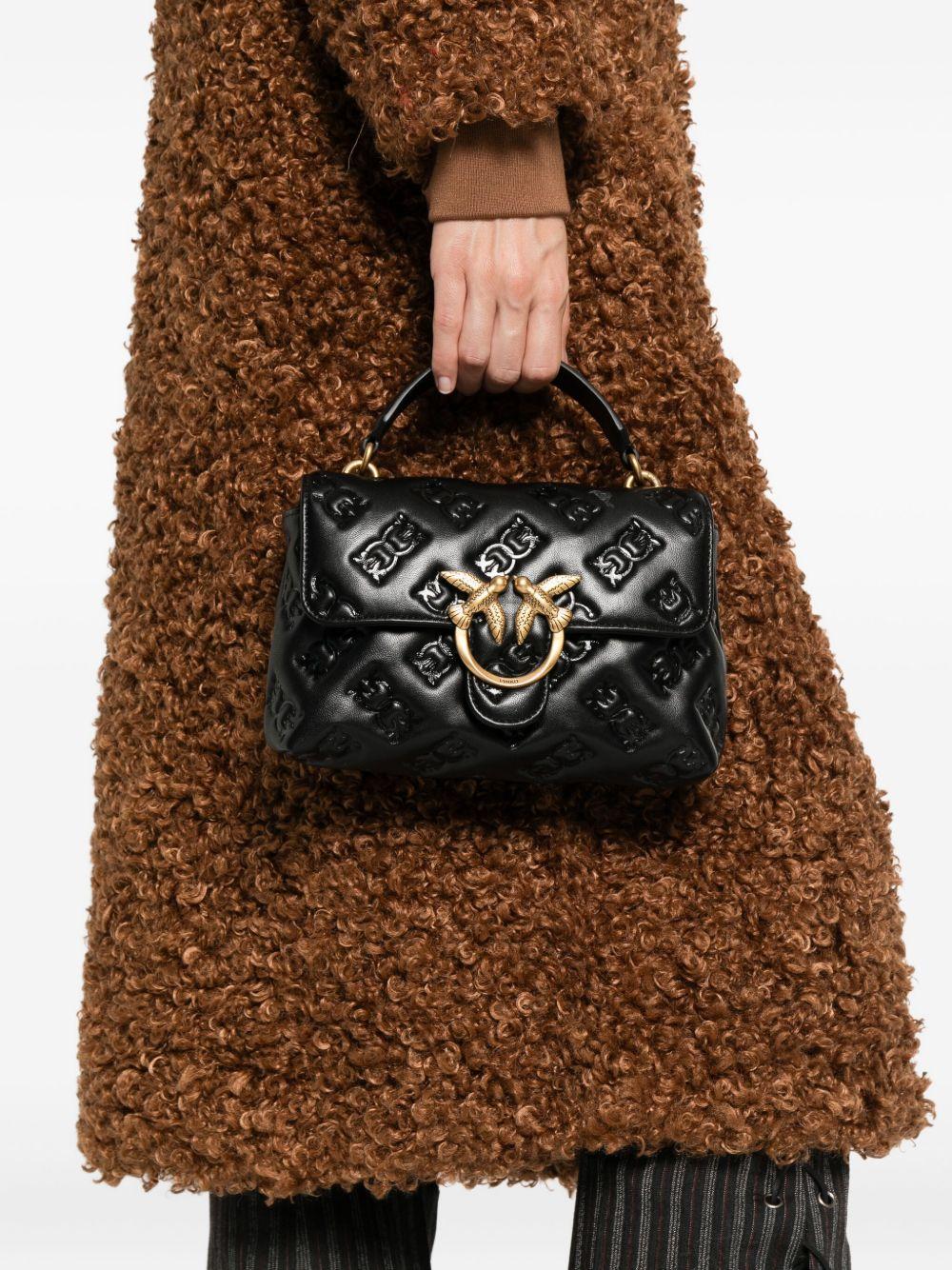 Borsa tote nera mini con motivo goffrato e tracolla rimovibile 100044A2JX Z99Q PINKO 