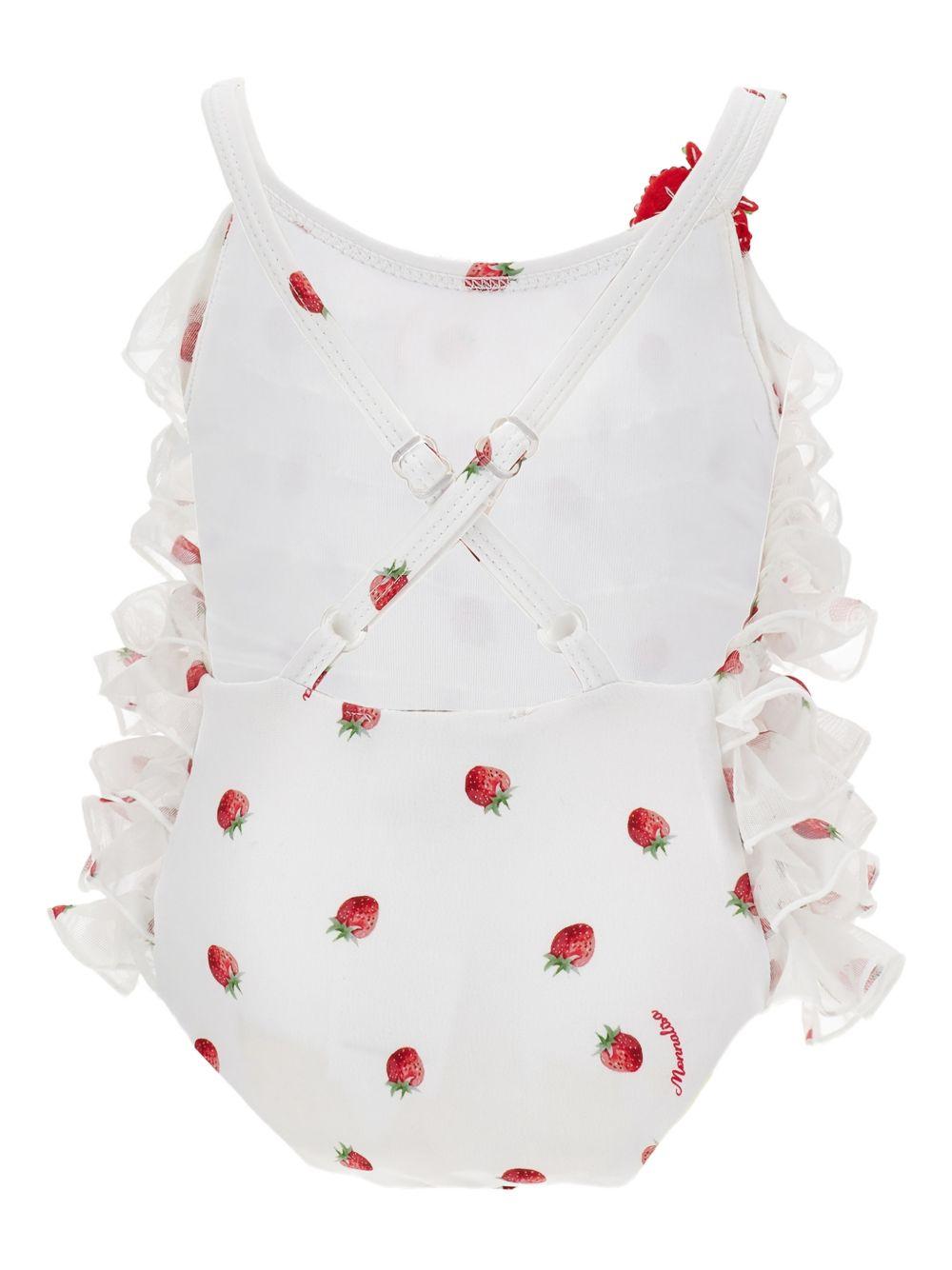 Costume a balze con stampa fragole 39G0277096 9944 MONNALISA KIDS 