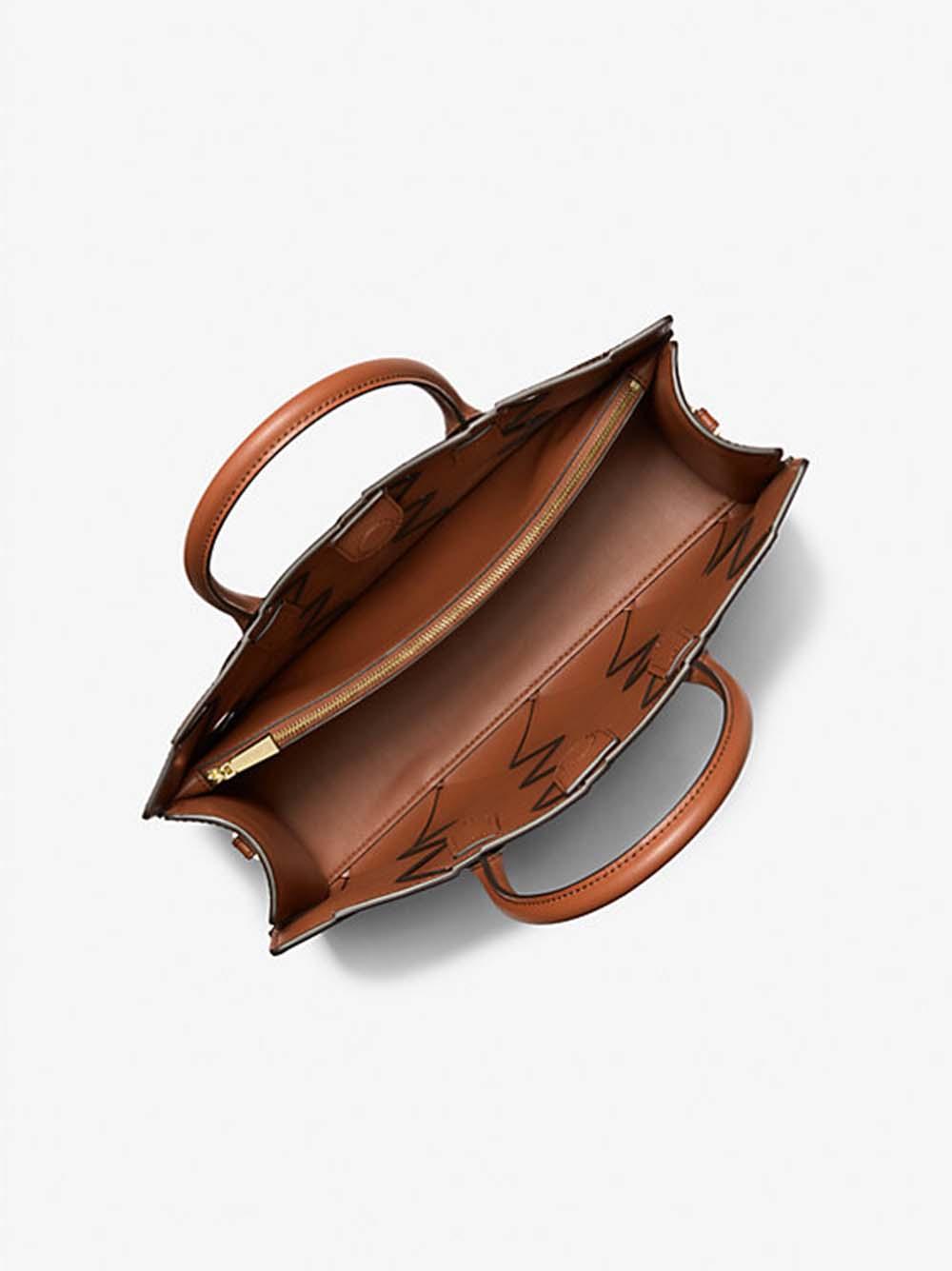 Borsa a mano Scarlett media in pelle intrecciata cuoio