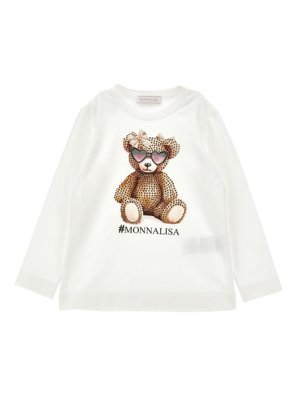 T-shirt Bianca Maniche Lunghe con Grafica Bear 19F6166003 0001 MONNALISA KIDS 