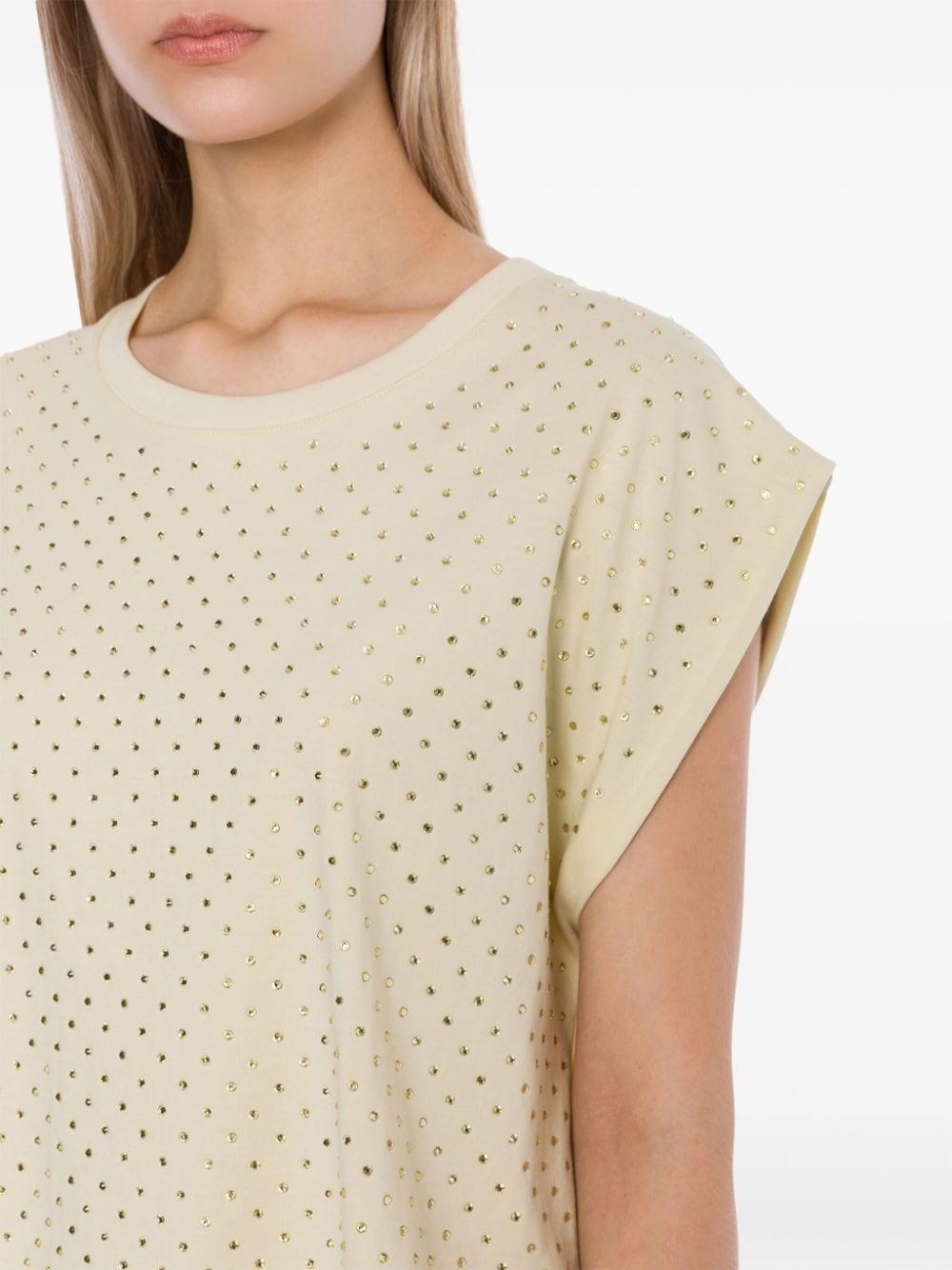 T-shirt crop avorio con strass